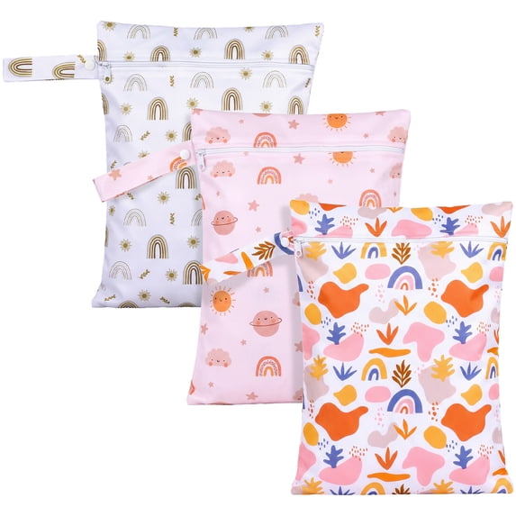 HKJUNFEI 3Pcs Waterproof Wet Bags Reusable Nappy Bag Organiser Pouches for Baby Cloth Diaper Swimming Travel and Laundry