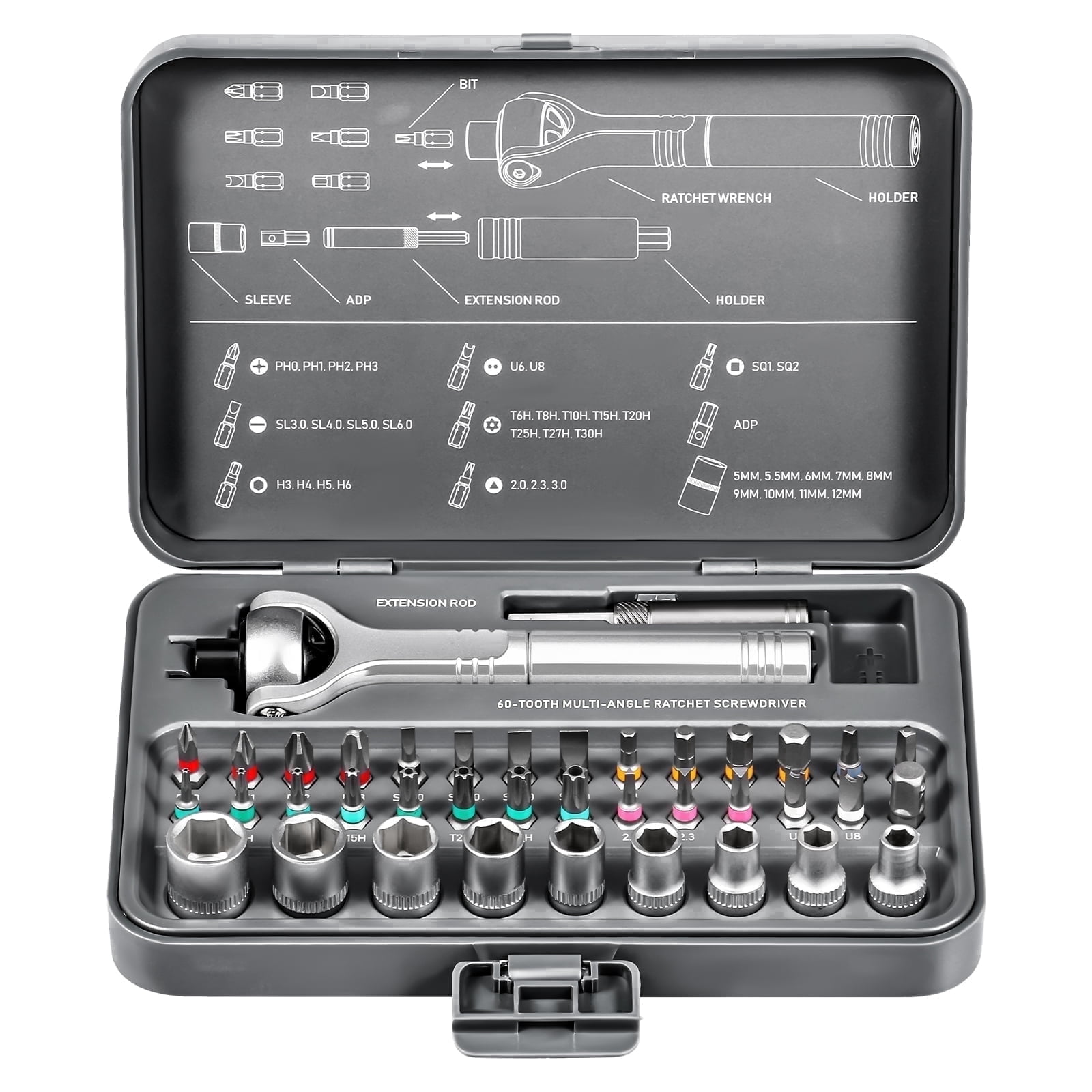 Ratchet Screwdriver Set with Magnetic Bits, 40-in-1 Portable Ratcheting Wrench and Socket Tool Kit with Heavy-Duty Case for Bicycle, Electronics and Home Repair