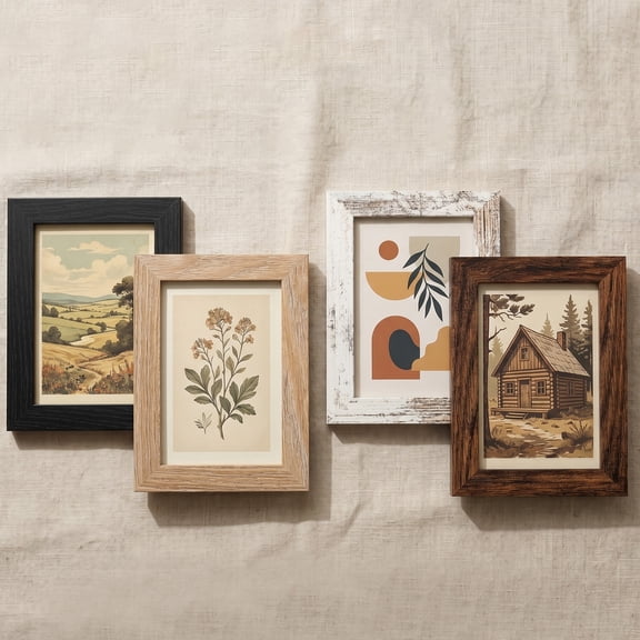 HKJUNFEI 4Pcs Vintage Picture Frame with Retro Wood Grain Flexible Placement Farmhouse Photo Frame for Home Living Room Bedroom