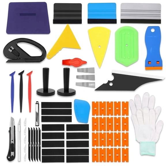 Vinyl Wrap Tool Kit for Car Window Tint, Complete Car Wrapping Tools Set with Felt Squeegee, Razor Scraper, Knifeless Tape Safety Cutter, Anti-Static Gloves, 51-Piece Car Vinyl Wrap Kit for Vehicles