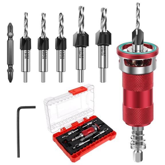 HKJUNFEI 5Pcs Countersink Drill Bit Set with 2 Flute Countersink Tool Free Quick Depth Adjustment Depth Drill Bit Set for Woodworking