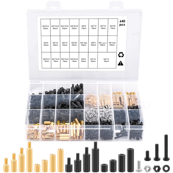 HKJUNFEI 640Pcs Bolt Assortment Kit with Nylon Hexagonal Spacer Stands for Insulating and Isolating Circuit Boards for Home Office Factory DIY