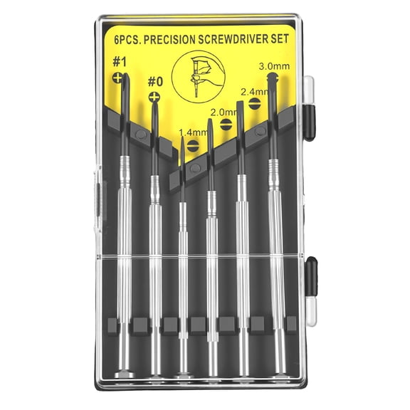 HKJUNFEI 6Pcs Precision Screwdriver Set with Transparent Storage Box Palm Rotation Labor Saving Design for Phone Watch Tiny Electronic