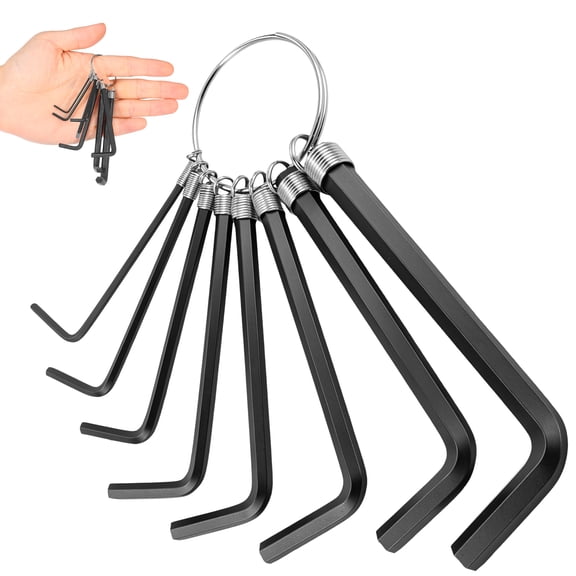 HKJUNFEI 8-Pack Hex Key Set, 45# Steel Rust-Resistant L-Shape Wrenches with Extended Long Arms and Keyring for Perfect for Deep Holes & Tight Spaces