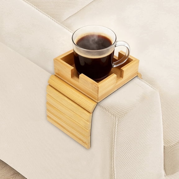 HKJUNFEI Bamboo Wood Couch Cup Holder Nonslip and Anti Tipping Large Capacity Cup Slot Couch Arm Tray for Recliner Loveseat or Sofa