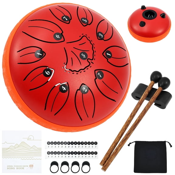 HKJUNFEI Compact Steel Tongue Drum with Rich Harmonic Sound for Beginners 6.3 Inch 13 Notes for Yoga Education ( Vermilion Red )