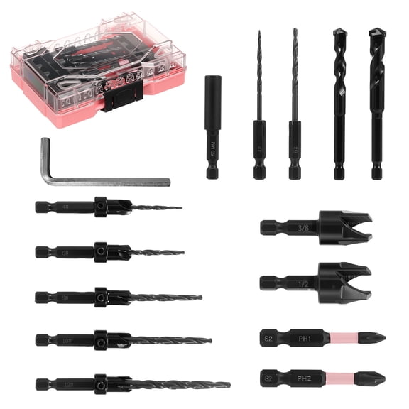 HKJUNFEI Countersink Drill Bits Set 15 Pcs Tapered Counter Sink Drill Bit Efficient and Precise Cutting for Woodworking with Storage Box