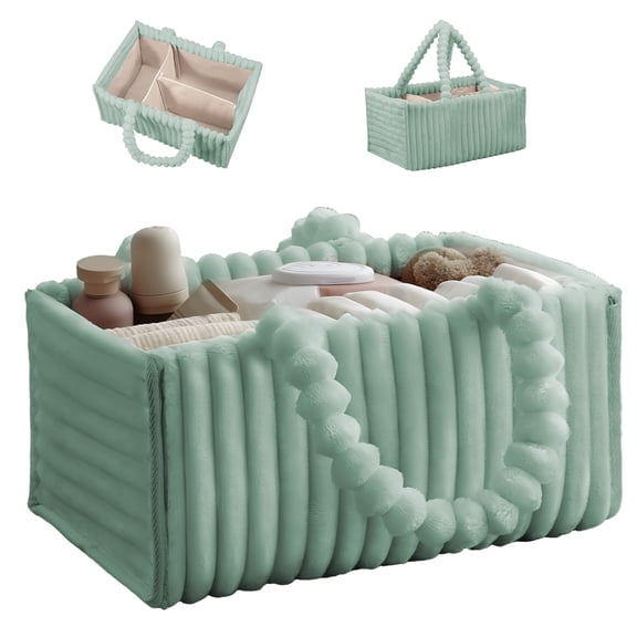HKJUNFEI Diaper Caddy Organizer Soft Plush Material Baby Diaper Caddy Portable Wide Handle Design for Boys Girls Newborn ( Green )