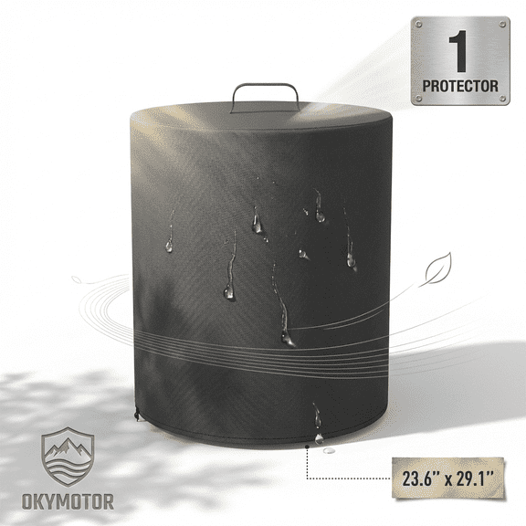 OKYMOTOR Round Fire Pit Cover Waterproof 600D, Outdoor Patio Fireplace Cover with Windproof Drawstring for All Weather Protection