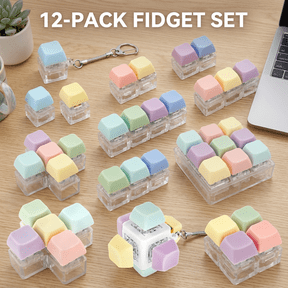 Keyboard Fidget Toy Keychain, 12 Pcs Clicky Mechanical Switch Fidget Pack, 8 Shapes Keypad Stress Relief Toys for Office Desk, Coworker Gifts