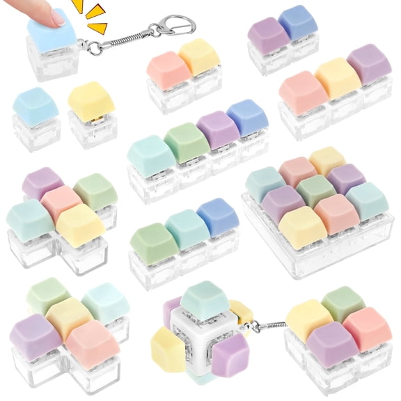 Keyboard Fidget Toy Keychain, 12Pcs Clicky Keyboard Clicker Fidget Pack with Assorted Shapes, Sensory Mechanical Switch Keypad Toy for Office Desk Stress Relief and Coworker Gifts