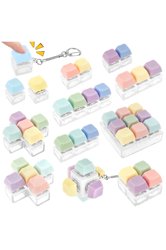 Keyboard Fidget Toy Keychain, 12Pcs Clicky Keyboard Clicker Fidget Pack with Assorted Shapes, Sensory Mechanical Switch Keypad Toy for Office Desk Stress Relief and Coworker Gifts