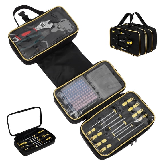 HKJUNFEI Large Capacity Roll Up Tool Bag with Convenient Carry Handle Tool Roll Bag for Pliers Wrench and Screwdriver Bit