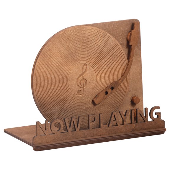 HKJUNFEI Now Playing Vinyl Record Stand Warm Wood Texture Record Unique Spiral Groove Now Playing Stand for LP Enthusiast
