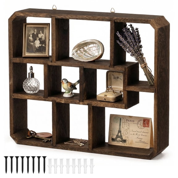 HKJUNFEI Shadow Box Display Shelf with Compartment Suitable Without Drilling Wood Trinket Display Shelf for Various Scenes