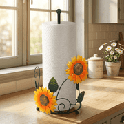 Paper Towel Holder for Countertop, Sunflower Decorative Kitchen Paper Roll Holder, Freestanding Iron Metal Stand Fits Standard Jumbo Rolls