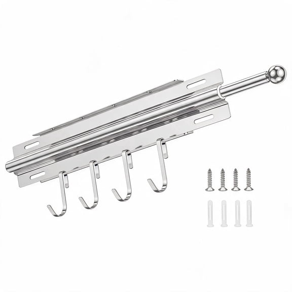 Valet Rod for Closet Pull Out, Fits 12.6" Depth Wardrobe, Stainless Steel Telescopic Sliding Clothes Hanger Bar with 4 Detachable Hooks, Heavy Duty Slide Out Organizer Rail for Ties Belts