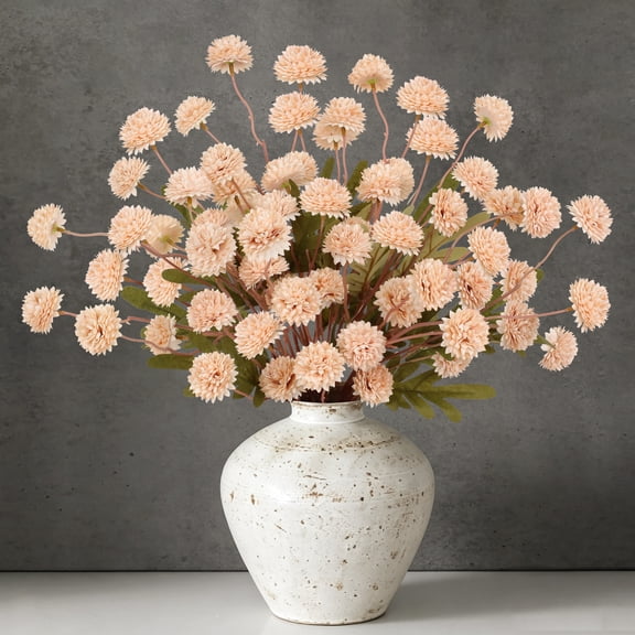 HKKDKTA 10 Pcs Artificial Pompon Mums Stems, Faux Small Chrysanthemum Flowers, Fake Silk Mums for Fall Wedding, DIY Bouquet, Home Centerpieces Decor(No Vase)