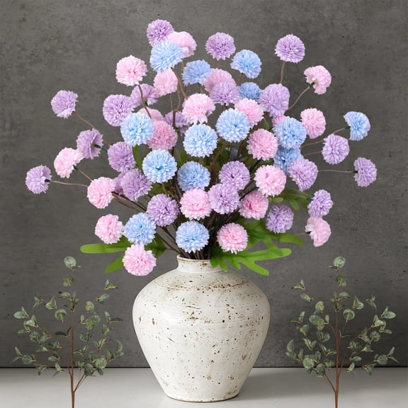 HKKDKTA 10 Pcs Fake Silk Pompon Mums Artificial Flowers, Faux Mini Chrysanthemum for Vase Filler Wedding Bouquet, Spring Home Indoor Decor, Purple