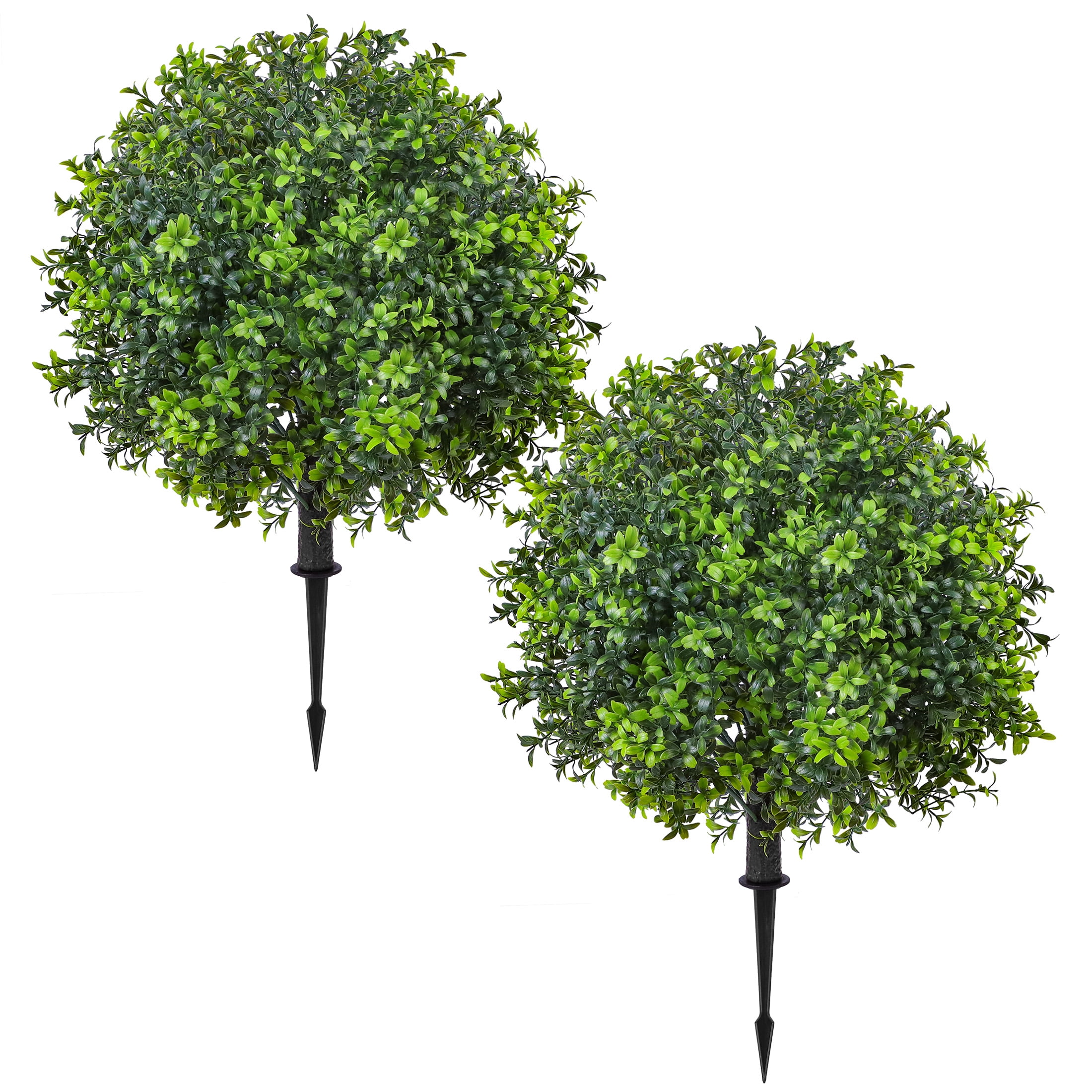 HKKDKTA 2 Pack Artificial Boxwood Topiary Ball Trees with Ground Spike,UV Resistant Faux Bushes Plants for Indoor Outdoor Garden Patio Decor