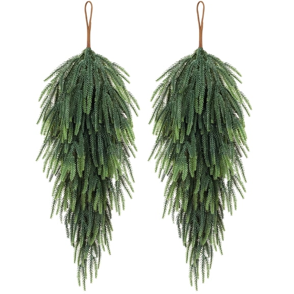 HKKDKTA 2 Pcs 30" Norfolk Pine Christmas Teardrop Swag, Teardrop Wreath for Door, Xmas Decor