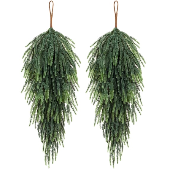 HKKDKTA 2 Pcs 30" Norfolk Pine Christmas Teardrop Swag, Teardrop Wreath for Door, Xmas Decor