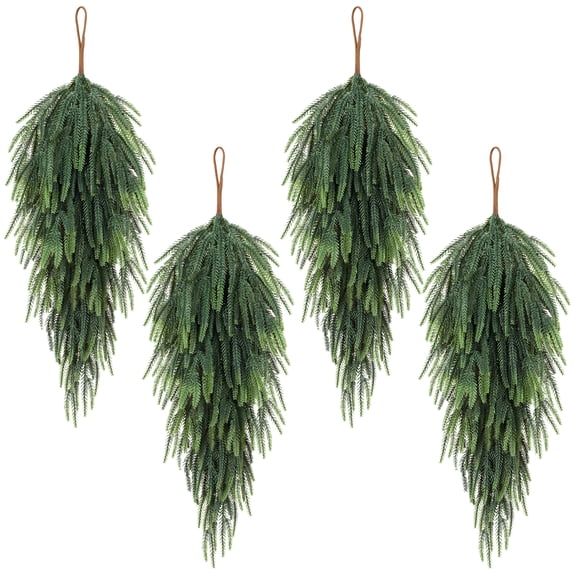 HKKDKTA 4 Pcs 30" Norfolk Pine Christmas Teardrop Swag, Teardrop Wreath for Door, Xmas Decor