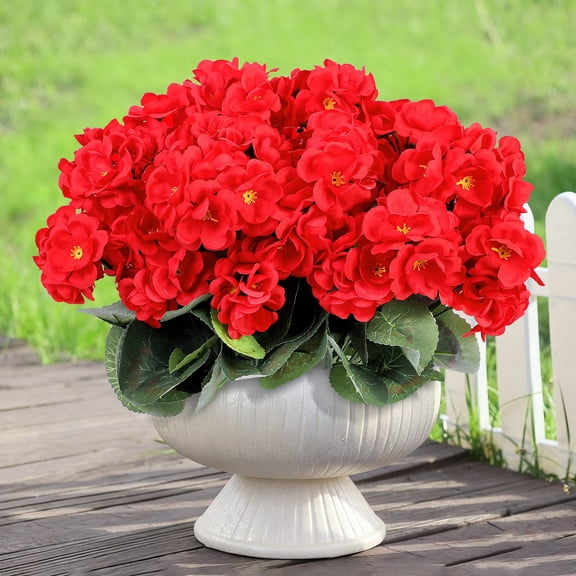 HKKDKTA 6 Pcs Artificial Geranium Flowers Outdoor, UV Resistant Fake Silk Geraniums for Planters, Hanging Baskets, Window Boxes, Porch & Patio Decor