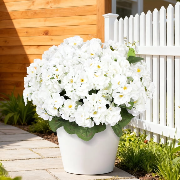 HKKDKTA 6 Pcs Artificial Geranium Flowers for Outdoors Realistic Artificial Flowers, UV Resistant White Fake Geraniums Silk Flowers for Porch, Garden Decor