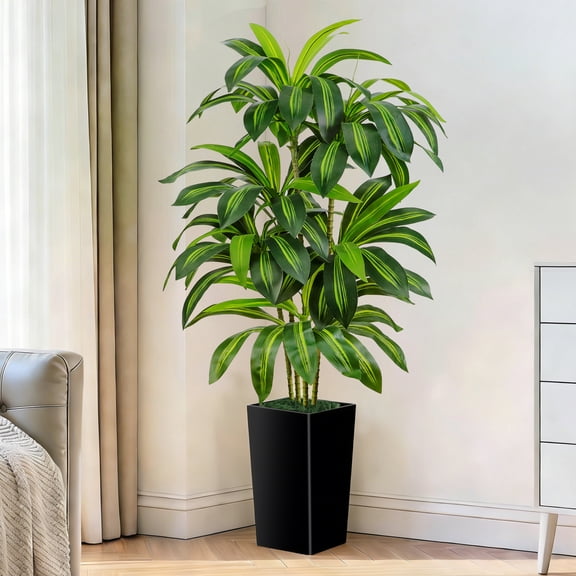 HKKDKTA Artificial Dracaena Tree 5FT, Fake Plants Indoor with Tall Black Planter, Tall Artificial Plants Indoor for Living Room Home Office Decor
