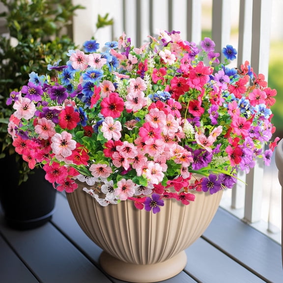 HKKDKTA Artificial Fake Flowers for Outdoor, 20 Bundles Faux Flower with Lavender Fake Plants for Porch Patio Garden Home Spring Summer Decoration