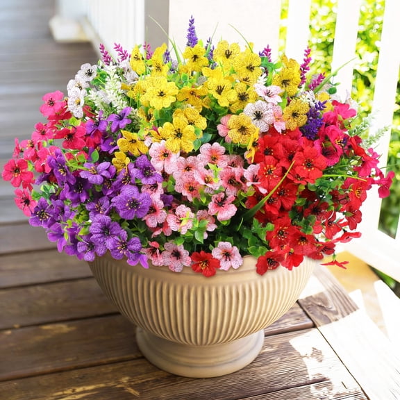 HKKDKTA Artificial Flowers for OutdoorDecoration, 24 Bundles Silk Flower with Artificial Lavender UV Resistant for Porch Patio Garden Home Decoration
