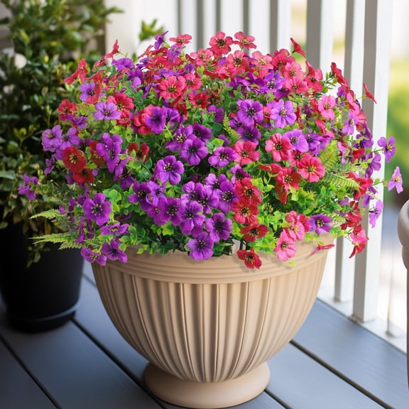 HKKDKTA Artificial Flowers for Outdoors, 14 Bundles UV Resistant Silk Flowers with Ferns, Fake Flowers for Outside Yard Porch Garden Decoration