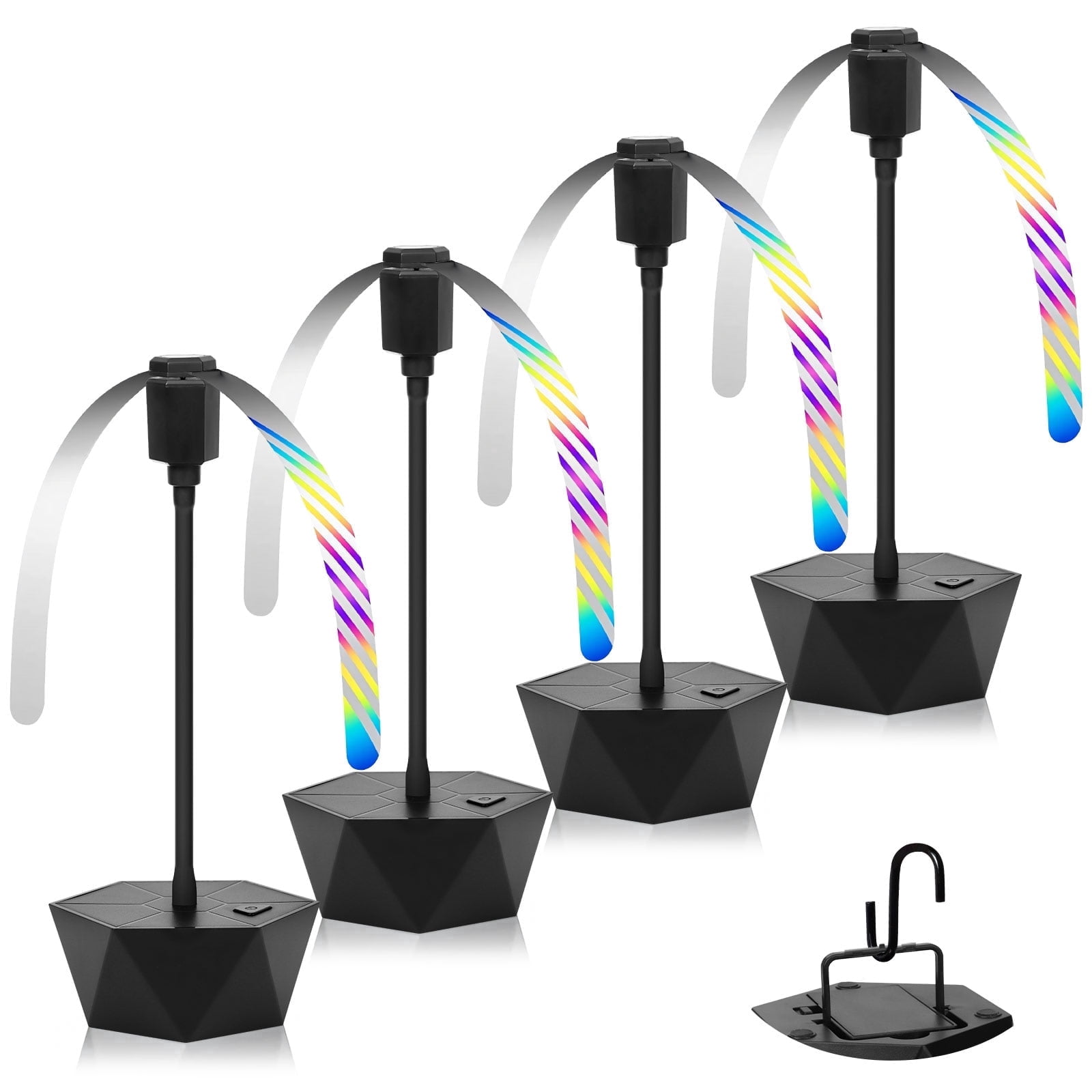HKKDKTA Fly Fans for Tables, 4 packs Fan Portable with Holographic Blades and Hooks, Batteries Powered Table Fan for BBQ, Party, Kitchen and Picnic