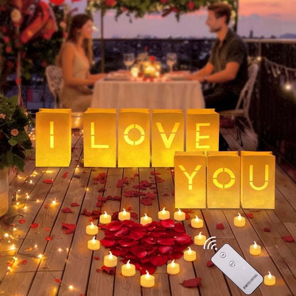 HKKDKTA“I Love You” Light up Letters ,Luminary Paper Bags for Anniversary Decorations