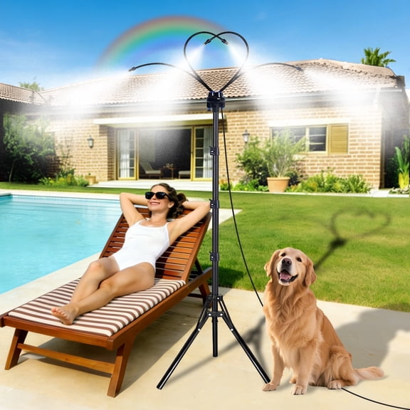 HKKDKTA Standing Misters for Outside Patio, Adjustable Height 5.2 FT Stand Misting System for Cooling Outdoor, Portable Water Mister for Patio Cooling,BBQ,Pool