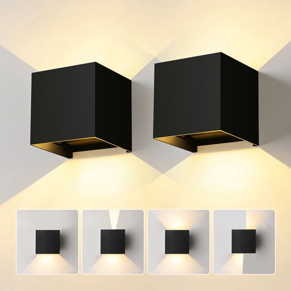 HKMGT 10W Modern Cube LED Outdoor Wall Sconce, Adjustable Light Angle, IP65 Waterproof, Black Aluminum Wall Wash 2 Pack