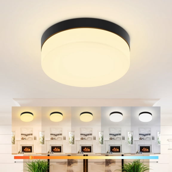HKMGT 11.5 Inch LED Flush Mount Ceiling Light 5CCT Dimmable 36W Modern Black Close to Ceiling Light for Bedroom Kitchen(1-Pack)