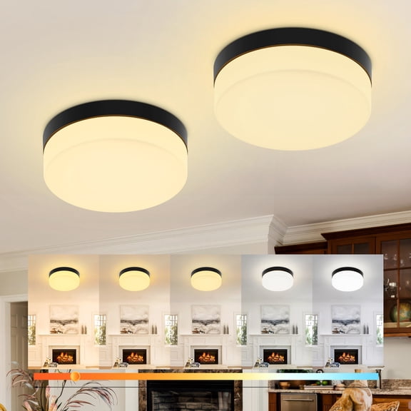 HKMGT 11.5 Inch LED Flush Mount Ceiling Light 5CCT Dimmable 36W Modern Black Close to Ceiling Light for Bedroom Kitchen(2-Pack)
