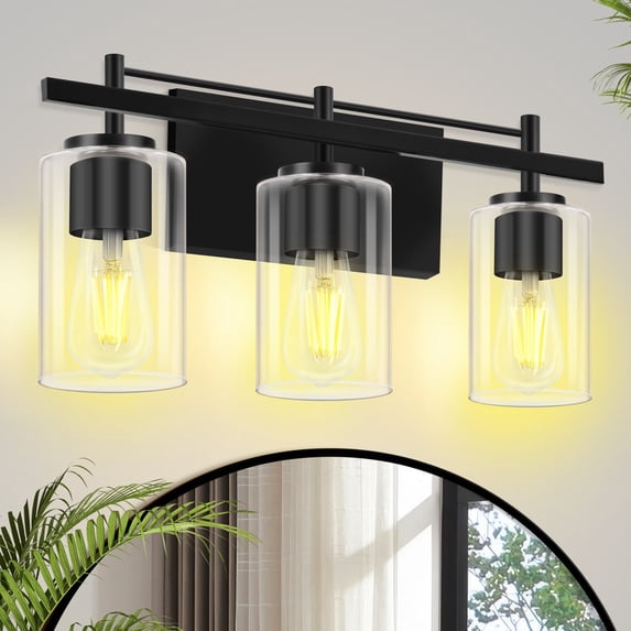 HKMGT Black Vanity Light, 3-Light Bathroom Wall Sconce with Clear Glass, Farmhouse Industrial Lighting Fixture