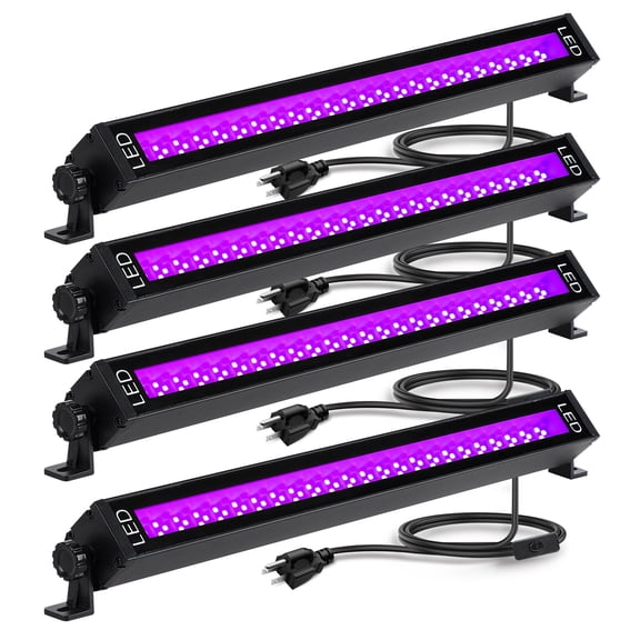 HKMGT LED UV Black Light Bar, 360 Adjustable, 4 Pack, Black Aluminum, Glow Party & Halloween Decor Light