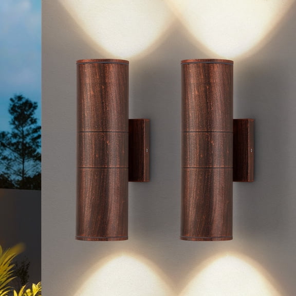 HKMGT Modern Antique Copper LED Outdoor Wall Light 12W, Waterproof Aluminum Up Down Sconce for Porch Patio (2-pack)