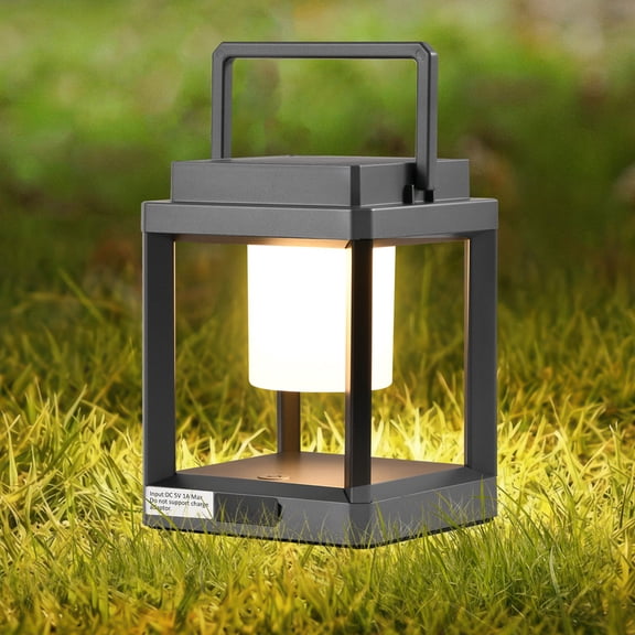 HKMGT Silver LED Solar Lantern, 3 Light Modes, IP44 Waterproof, USB Rechargeable Hanging Outdoor Light
