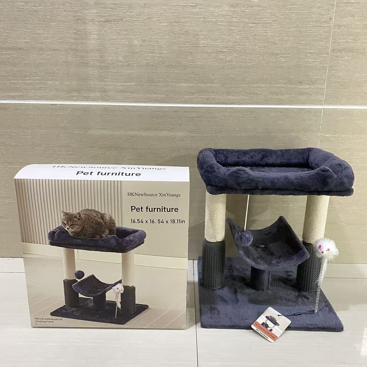 HKNewSource XinYuangs Pet furniture,Cat Tree Tower for Indoor Cats, Tall Cat Scratching Post with Large Bed for Maine Coon Big Cats, Stable Cat Stand, Removable Cover-Gray