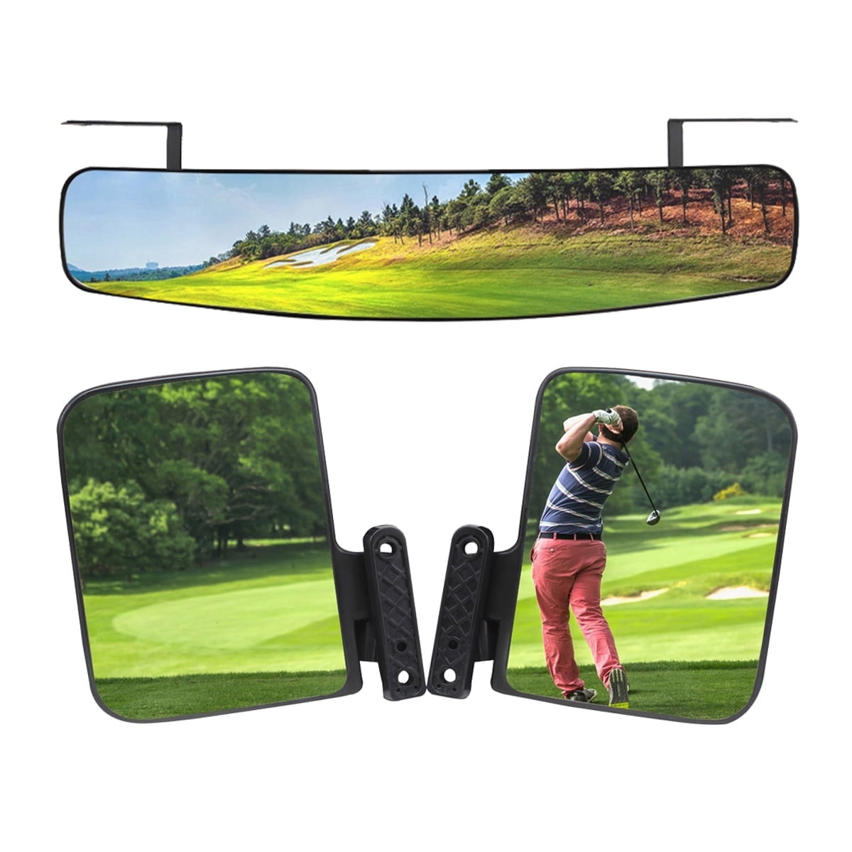HKOO Universal Golf Cart Rear View Mirror Wide Rear View Convex and Folding Side View Mirrors Kit for Club Car, EZGO, Yamaha （Golf Cart Mirrors ）