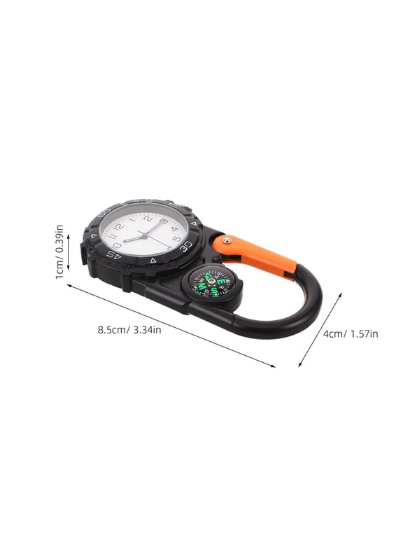 Analog Carabiner Clip Watch with Built-in Compass, Portable Hook Timepiece for Outdoor Hiking Camping