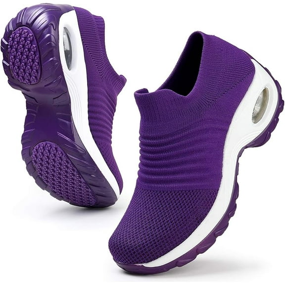 HKR Women's Walking Shoes Arch Support Non Slip Work Shoes Breathable Knit Upper Lightweight for Plantar Fasciitis