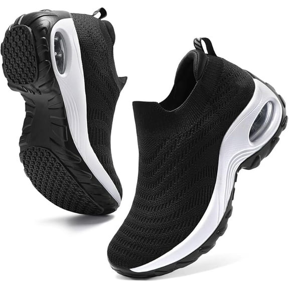 HKR Women's Walking Shoes Arch Support Non Slip Work Shoes Breathable Knit Upper Lightweight for Plantar Fasciitis