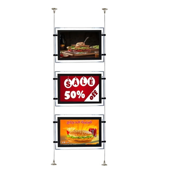HKSIGN A3 Landscape Window Hanging Acrylic Backlit Picture Frame led light box Advertising Display(3pcs A3 a row, Horizontal Hanging)