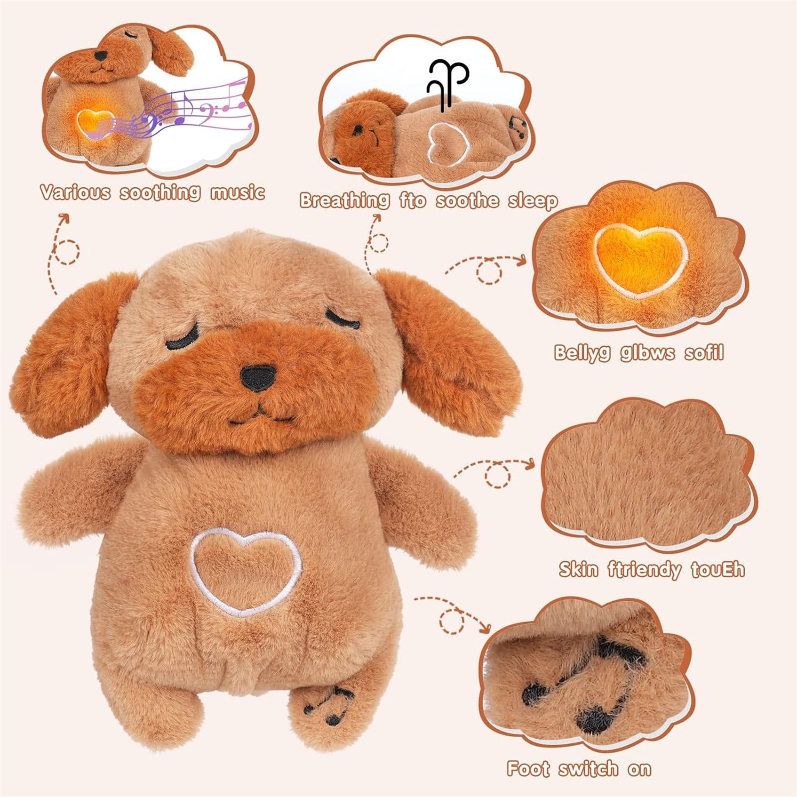 HKUKY Brown Puppy Plush, Soothing Breathing Stuffed Animal for Anxiety